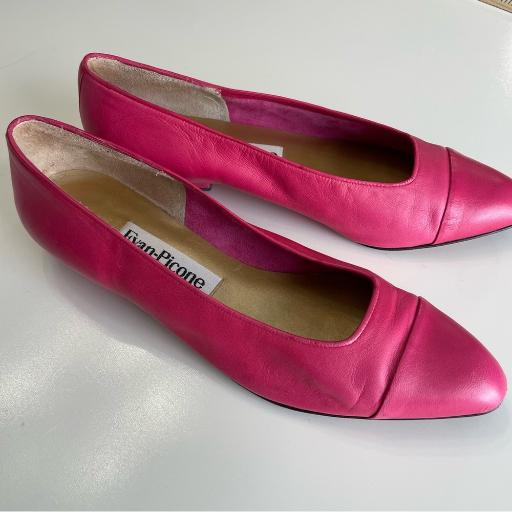 Evan Picone VTG Leather Cap Toe Pink Ballet Flats Womens 8 Fairy Old Money